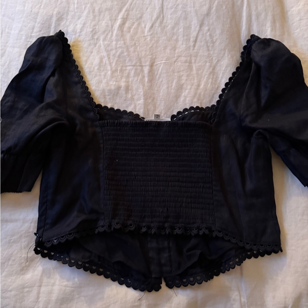 Reformation Simmie Linen Top Black - Size 12 - Picture 6 of 7